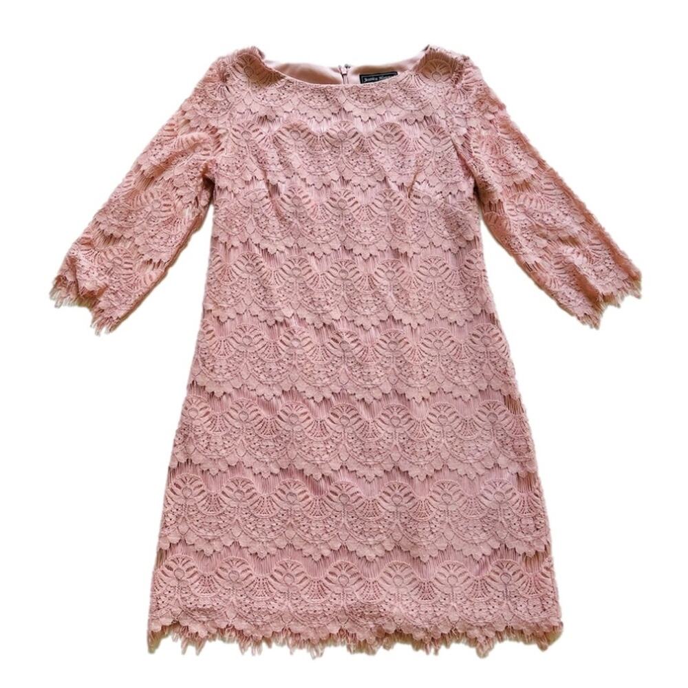 Jessica Howard Dress Blush Pink Lace 3/4 Sleeve Lined Sheath Party Size 8P - Picture 8 of 11